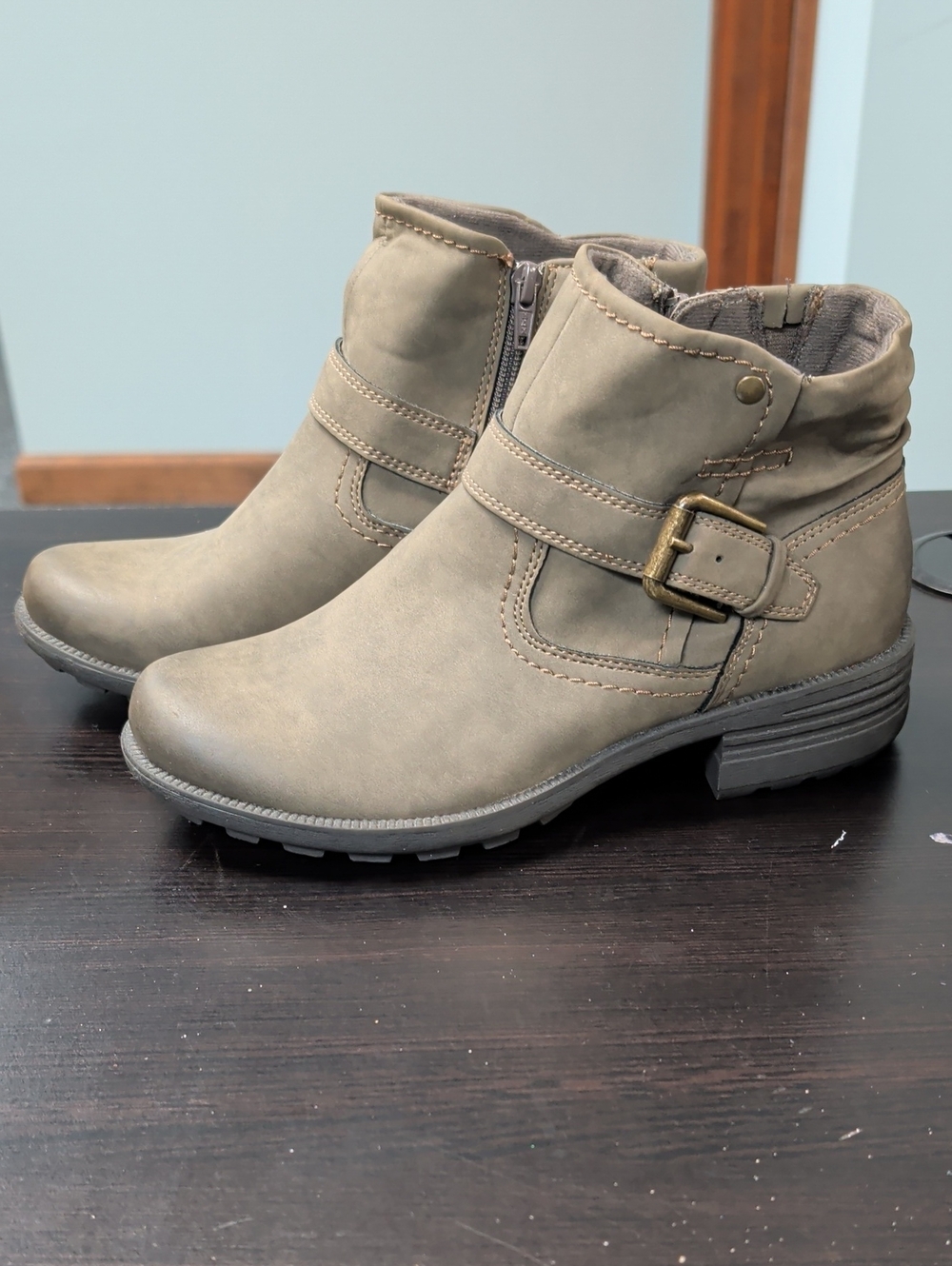 Earth Spirit Taupe Buckle Strap Ankle Boots